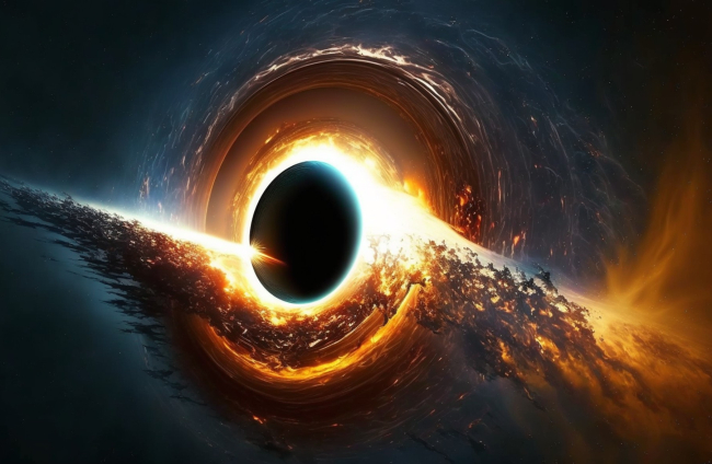 Ilustración de un chorro saliendo de un agujero negro