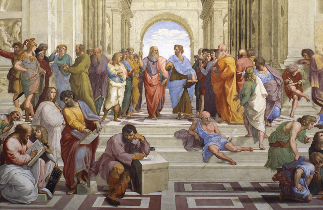 'La Escuela de Atenas', pintura de Rafael Sanzio en los Museos Vaticanos (Roma)