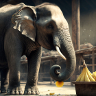 Elefante pelando plátanos