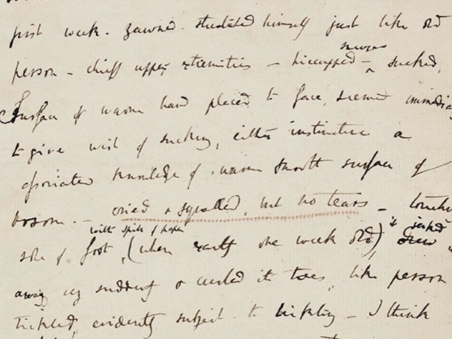 Manuscrito de observación sobre sus hijos de Charles y Emma Darwin