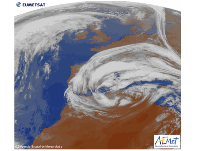 Mapa del tiempo atmosférico en España para el 18 de marzo a las 11:00 (EUMETSAT infrarrojo vía AEMET)