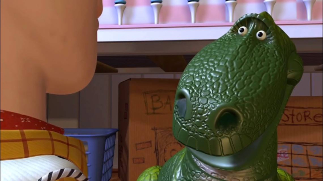 Rex frente a Woody en una escena de “Toy Story”. Pixar