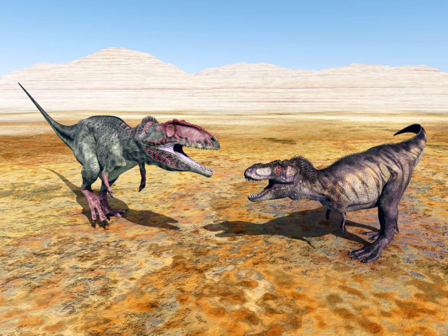 Giganotosaurus y Tyrannosaurus, reconstrucción 3D. Foto iStock