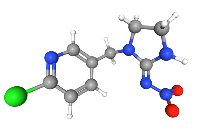 Reconstrucción 3D de la fórmula de la imidacloprida (PubChem, 2022)