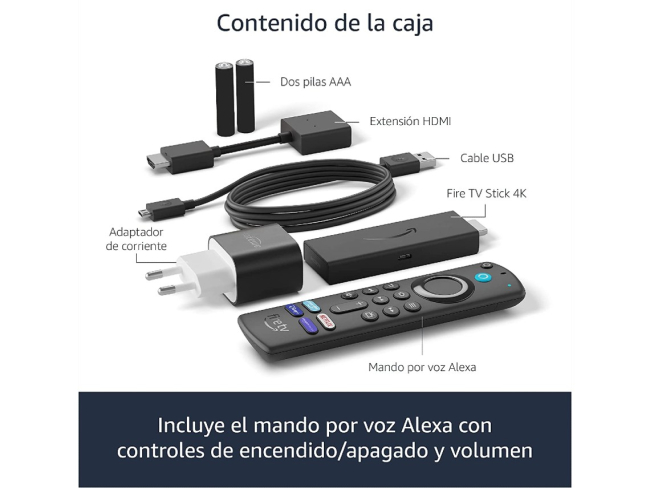 El kit incluye todos los componentes necesarios para disfrutar de tu Fire TV Stick. Amazon.