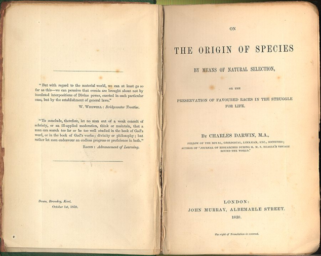 Primera edición de 'El origen de las especies' (1859)
