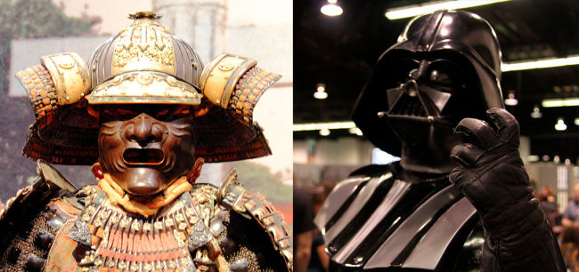 Similitud entre un casco tradicional samurai y el de Darth Vader. Fuente: Elaboración propia.