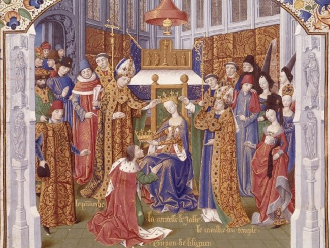 Coronación de Guido de Lusignan de manos de Sibila. Imagen: Wikicommons