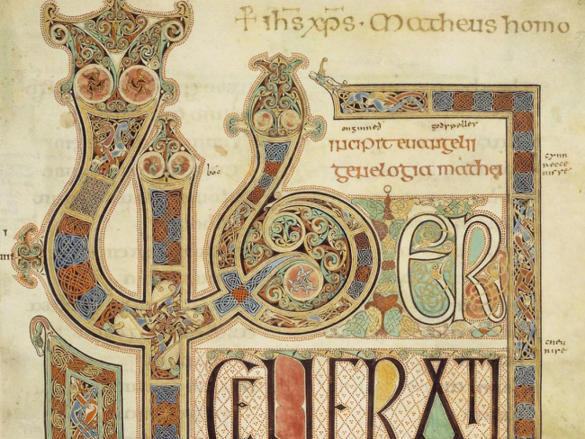 Página iluminada de los Evangelios de Lindisfarne. Imagen: Wikicommons