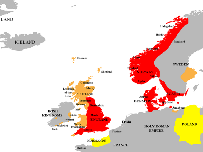 Canuto dominó gran parte del Atlántico, bien como rey, bien mediante un sistema de vasallaje. Imagen: Wikicommons