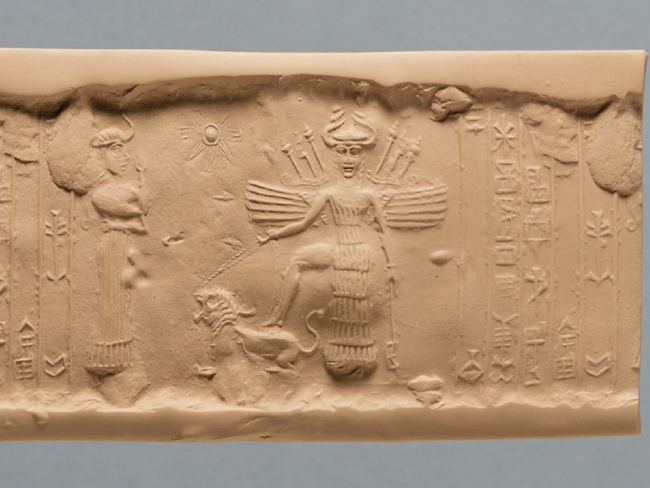 Cilindro sello con representación de la diosa Ištar. Imagen: ©The Oriental Institute of the University of Chicago