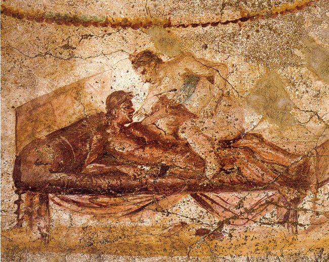 Escena erótica en un lupanar de Pompeya. Imagen: Wikicommons