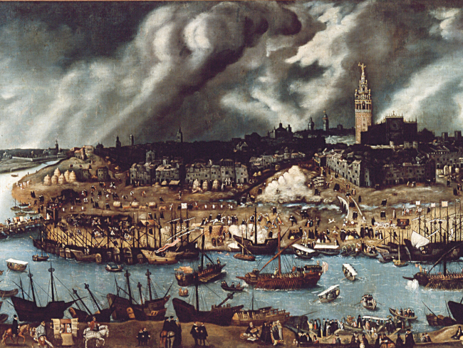 Puerto de Indias en la Sevilla del siglo XVI. Imagen: Wikimedia Commons.