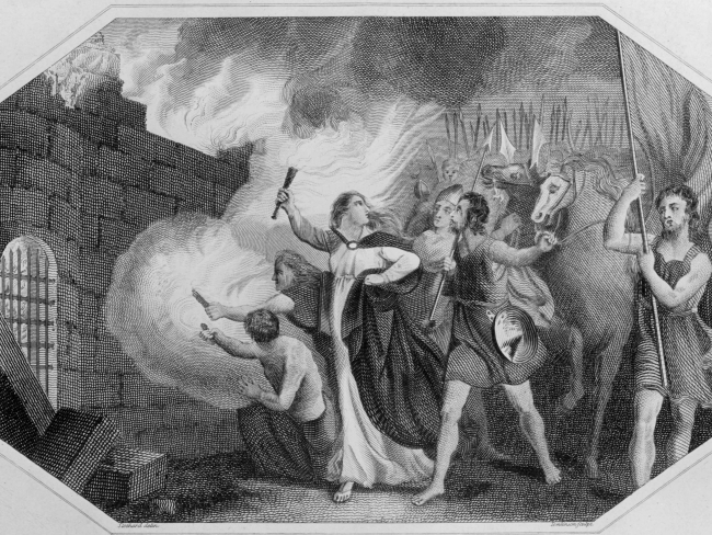 Boudica y su ejército quemando Londres. Imagen: Getty Images.