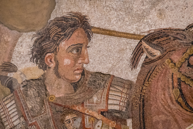 Alejandro Magno en un mosaico romano