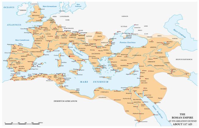 Mapa del Imperio romano en su máxima expansión. Siglo II d. C.