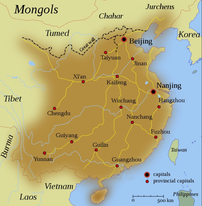 Mapa del territorio bajo control Ming